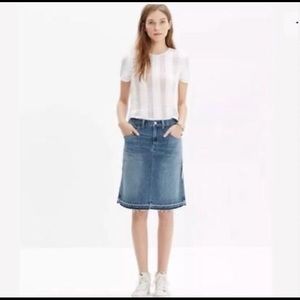 Madewell Distressed Denim Skirt Raw Edge